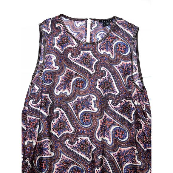 Theory Brindina Veranda Dress Size 6 Purple Paisley Print 100% Silk Shift Mini - Picture 3 of 16